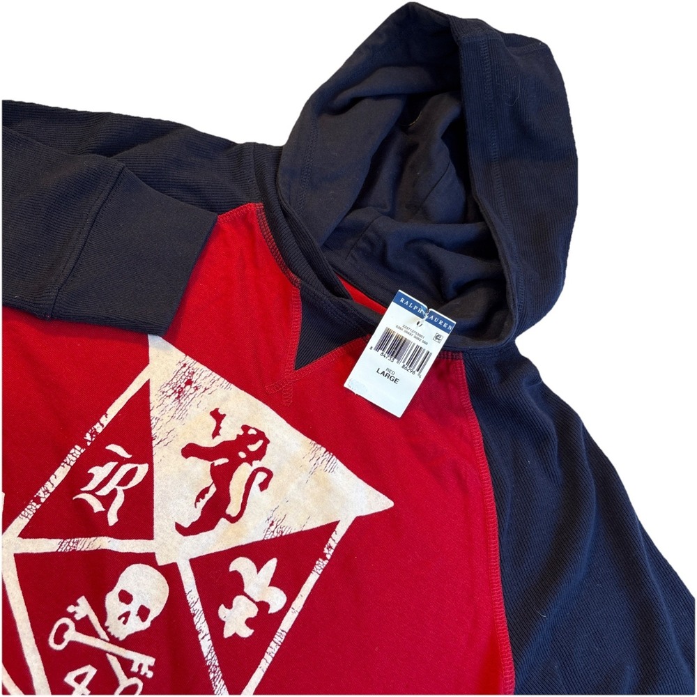 Vintage POLO RALPH LAUREN‎ Crest Skull Key Graphic Logo Hoodie Rare NWT Boy's L